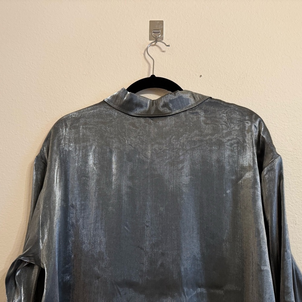 Rachel Roy Shirt Silver Metallic Button-Down Long Sleeves Shirt M Gray - Picture 10 of 15